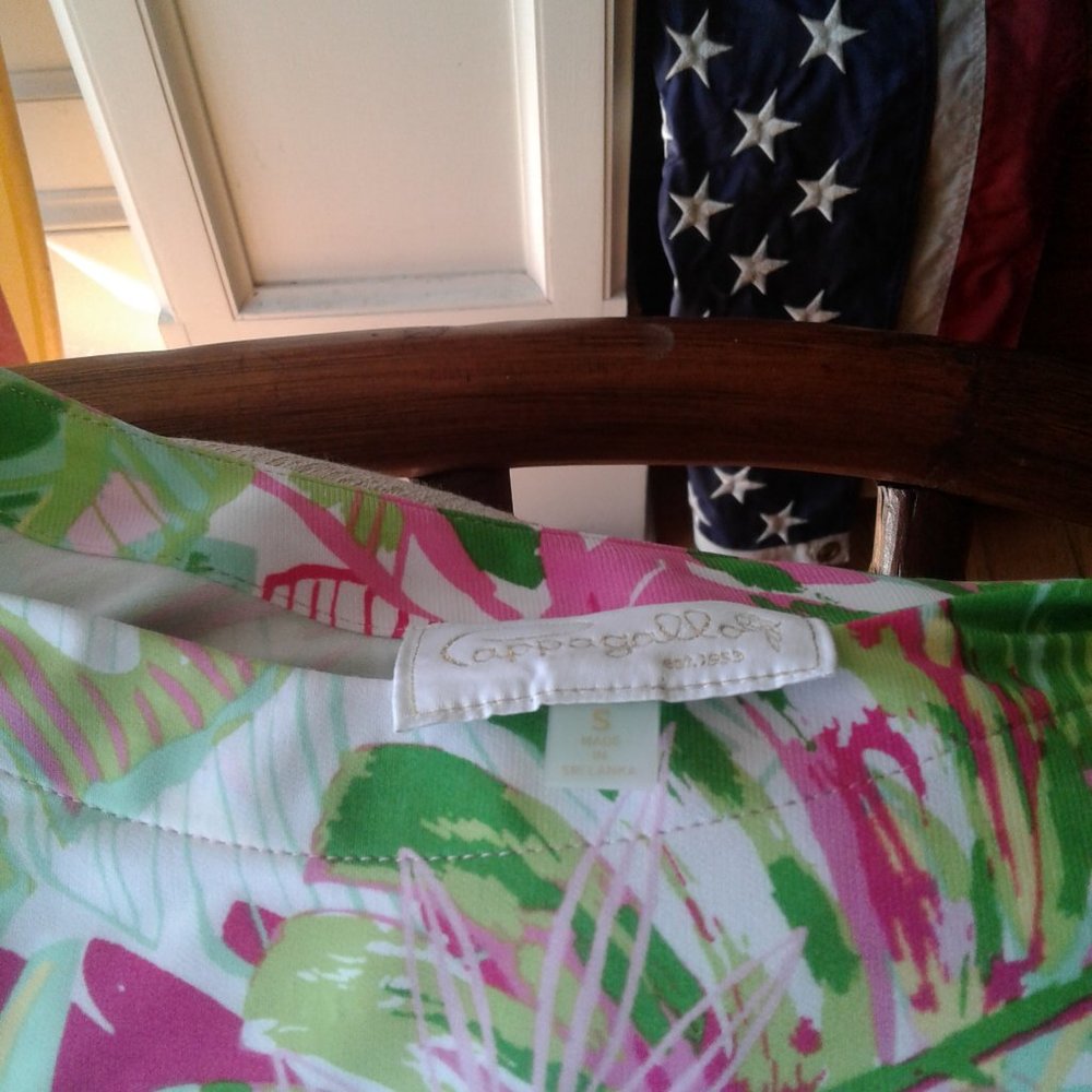 COPY - Pappagallo S bright pink and green floral knee length 3/4 ruffled … - Picture 2 of 6